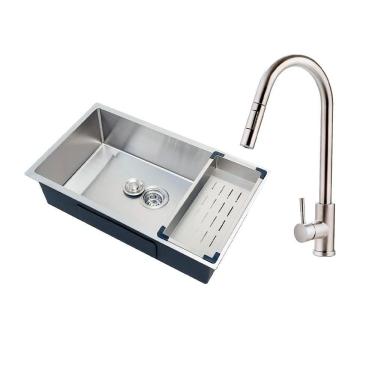 Imagem de Kit Cuba para Cozinha Terena 74 cm e Torneira Misturador Monocomando em Aço Inox Iriri - Prata