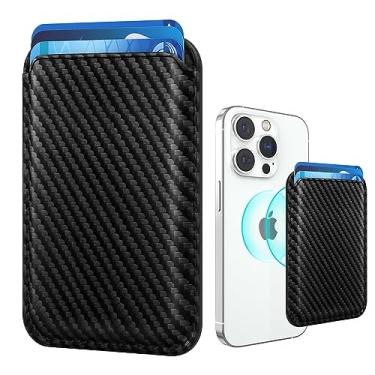 Imagem de Amzone Suporte magnético para cartão de celular para capa de celular com proteção magnética, de couro RFID mais forte, para iPhone 17/16/15/14/13/12 e Pro/Promax, fibra de carbono preta