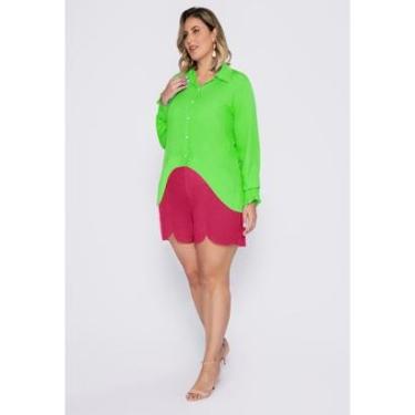 Imagem de Shorts Feminino Moda Plus Size Cintura Alta Linho Com Bolso-Feminino