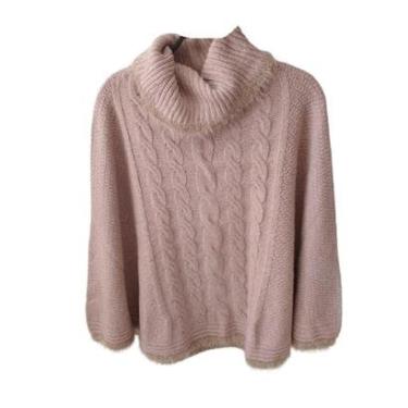 Imagem de Poncho Feminino Plus Size Tricot Linha Mousse Pelinho Grosso-Feminino