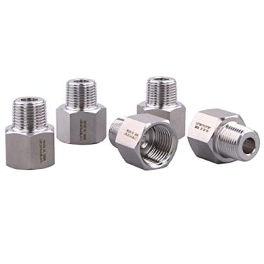 Imagem de DERPIPE Encaixe adaptador redutor forjado - conector de tubo redutor de aço inoxidável 304, NPT fêmea de 1/2" x NPT macho de 3/8" (pacote com 5)