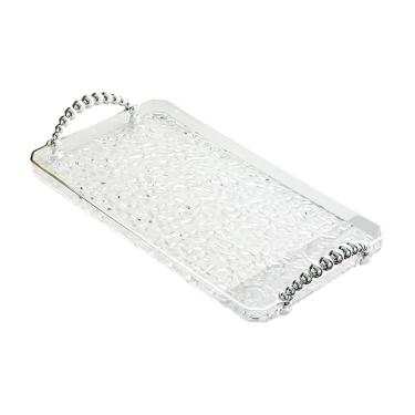 Imagem de Bandeja de servir retangular, organizador de vaidade de banheiro, bandeja de armazenamento de joias, prato de frutas para banheiro, salgadinhos doces, borda prateada transparente/81