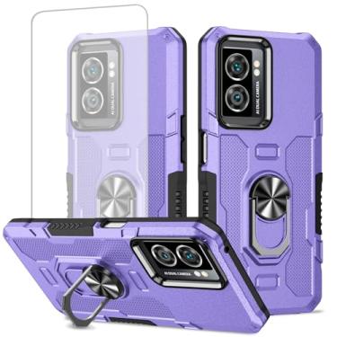 Imagem de Ueokeird Capa para Oppo A57 Capa/A57 5G/Oppo A77 5G/A77S/A57S Capa com protetor de tela de vidro temperado, proteção resistente com anel de metal suporte magnético capa de telefone para Oppo A57 roxo