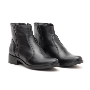 Imagem de Bota Cano Curto Couro Feminino Zíper Moda Urbano Resistente Confortáve