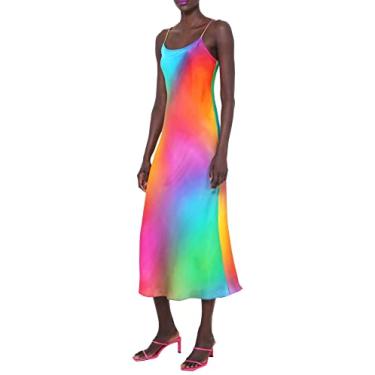 Imagem de BruceGlen Vestido feminino estampado de seda, Gradiente arco-íris, P