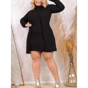Imagem de Conjunto Vestido Plus Size Kimono Cardigan - R&J, Preto, G2