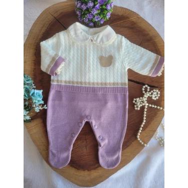 Imagem de Macacão Tricô Bebe lilás ursinho - locomotiva, Lilás, rn