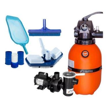 Imagem de Kit Bomba Filtro F350 Nautilus 1/2 Cv C/ Kit Limpeza Piscina