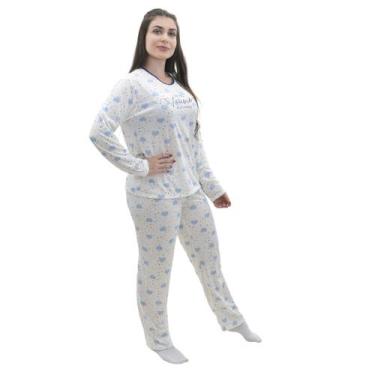 Imagem de Pijama Feminino Meia Malha de inverno Victory, G, Azul