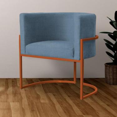 Imagem de Poltrona Luana Linho Azul Base Metálica Cobre  - Vallisa Decor