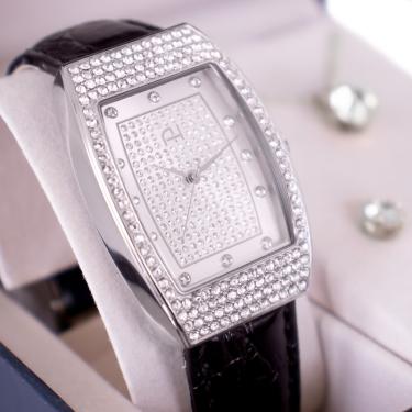 Imagem de Relógio Feminino Champion Ana Hickmann Quadrado Couro Cristais AH28375Q Kit Colar e Brincos