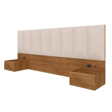 Imagem de Cabeceira Suspensa Cama Casal Bulgária C/led Fre/bouclé Off White - Ma Freijó/bouclé Off White