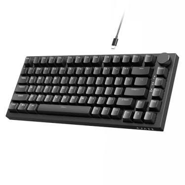 Imagem de Teclado mecânico Ajazz AK820 com controle de botão CNC, teclado de montagem de junta 75% e teclado USB removível para jogos com fio para wind/Mac, luz branca, NKRO, interruptor azul (preto)