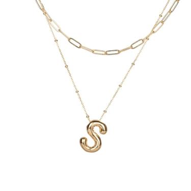 Imagem de KEYUN Colar com letra bolha em camadas de ouro com inicial para mulheres, gargantilha e clipe de papel, conjunto de joias banhado a ouro 18 K, Aço inoxidável, Sem Pedra Preciosa