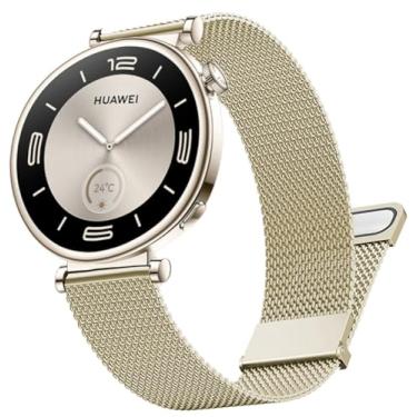 Imagem de DEALELE Pulseiras compatíveis com Huawei Watch GT5 Pro de 42 mm/GT5/GT4 41 mm/Garmin Venu 3S/Fossil Gen 6, pulseira de malha magnética milanesa de aço inoxidável de 18 mm, ouro pálido