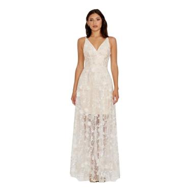 Imagem de Dress the Population Vestido longo feminino Sidney Fit and Flare, Branco multi, G