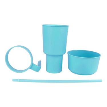 Imagem de Copo portátil 2 em 1 para lanche para cinema e jogos com tigela de lanche superior e canudo (azul claro)