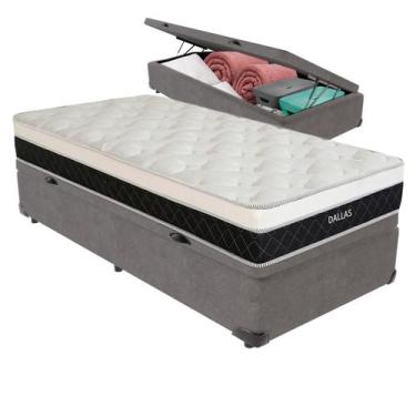 Imagem de Cama Box Baú Solteirão e Colchão Dallas Molas V-Store, Cinza