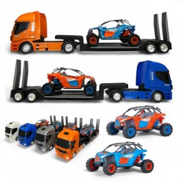 Imagem de Caminhão Brinquedo Guincho Prancha Plataforma + Buggy UTV Rally Off-Road Miniatura