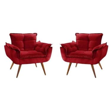 Imagem de 2 Poltronas Opalla Decorativa Reforçada Suede Vermelho - JMDECOR