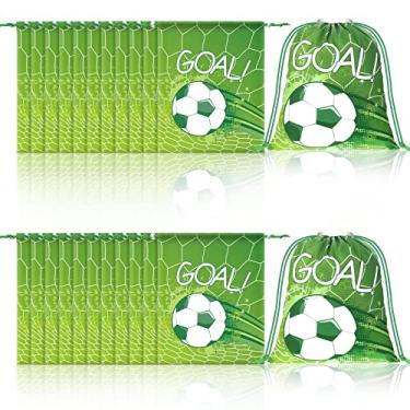 Imagem de Xuhal Pacote com 24 sacos de presente de futebol lembrancinhas de festa de futebol com cordão para presentes de equipe de doces de futebol bolsa de lanche de tecido de viagem sacos de petisco com tema esportivo decorações de festa de aniversário, 24 x 11,8 polegadas
