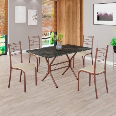 Imagem de Conjunto Sala De Jantar Mesa Retangular 120x75cm Tampo Pedra Ardósia Indiana 4 Cadeiras Paraty Creme - Marrom