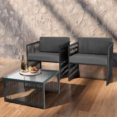 Imagem de Conjunto De 2 Poltronas E Mesa De Centro Quadrada Com Tampo Preto-cinza