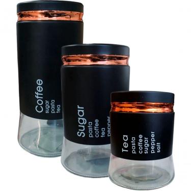 Imagem de Kit 3 Potes Hermético Coffee Tea Sugar Grande Pequeno Médio