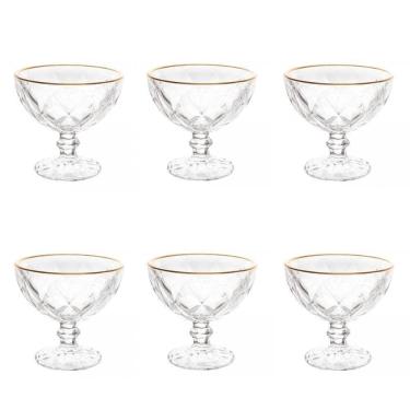 Imagem de Taças De Vidro Com Fio De Ouro Para Sobremesa 6 Peças 250 Ml Diamonds Lyor