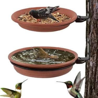 Imagem de Alimentador De Pássaros Montado Em Árvore | Bandeja Para Comedouros De Aves - Conjunto De 2 Peças Com Taças Para Água E Comida Decorativas Para Exterior Em Jardim Varanda Pátio Muro Cerca
