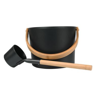 Imagem de Balde de sauna e conjunto de concha, balde de sauna grande de alumínio de 7 litros com colher de cabo longo de madeira, acessórios de chuveiro SPA, conjunto de acessórios de sauna para saunas