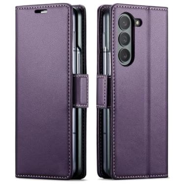 Imagem de Capa para Galaxy Z Fold6, carteira magnética de couro sintético durável com porta-cartões e capa à prova de choque (para Galaxy Z Fold6/roxa)