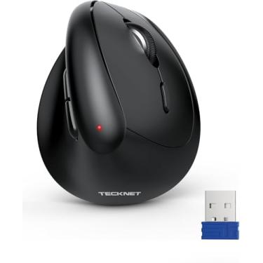 Imagem de TECKNET Mouse vertical sem fio, mouse ergonômico para mãos pequenas, 4800DPI, 5 níveis de DPI ajustáveis, 6 botões, mouse sem fio óptico silencioso de 2,4 GHz para laptop, computador, PC, Mac