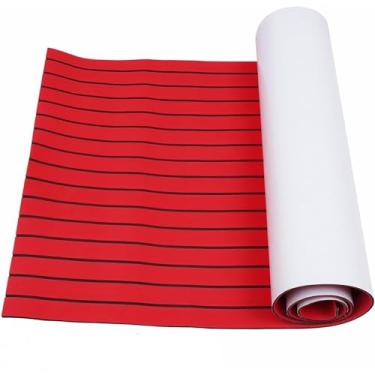 Imagem de Tapete De Pesca Autoadesivo Para Marinho Piso De Barco Espuma Eva Antiderrapante Folha De Deck De Teca Para Caiaque Iate Barco A Motor Barco De Pesca De Esqui Aquático Rv Piso Pr, Red Black Stripes