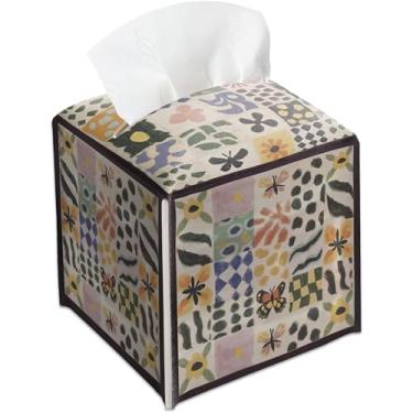 Imagem de Capa de caixa de lenços para presentes, vintage, chique, patchwork, capa quadrada à prova d'água, capa de papel facial decorativa para casa, escritório, banheiro, penteadeira, bancada, A10