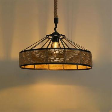 Imagem de OUFULA Contemporâneo Corda de Cânhamo Restaurante Lâmpada Pendente Estilo Industrial Retro Internet Café Bar Quarto Roupa Loja Balcão Bar Candelabro (M D30CM)