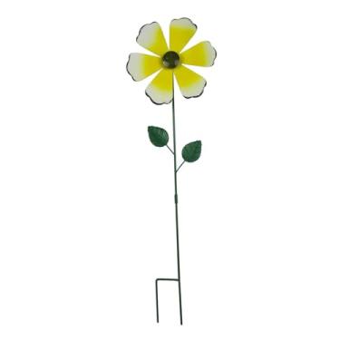 Imagem de KiBcsLic Estaca de metal para jardim, escultura decorativa de flor de moinho de vento, decoração para jardim externo, garagem, quintal, piscina, gramado, Amarelo
