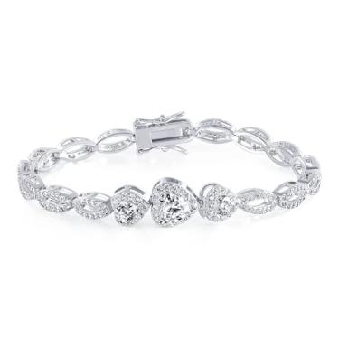 Imagem de MDFUN Pulseira feminina banhada a ouro 18K de 4,0 mm, halo, coração, clássica, hipoalergênica, zircônia cúbica