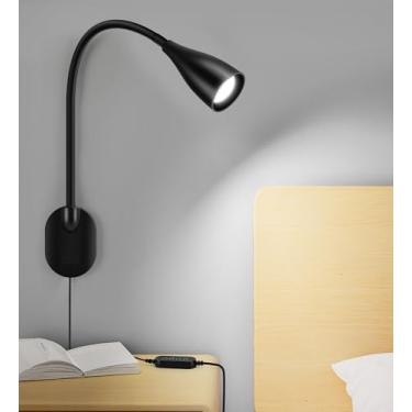 Imagem de Luz de leitura de cabeceira LED montada na parede com porta de carregamento USB, 10 níveis regulável e ajustável, 5 cores, lâmpada noturna adesiva plug-in para livros na cama, iluminação de quarto