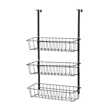 Imagem de SiaBiced Organizador de porta para temperos, prateleira de metal resistente, cestos suspensos de 3 camadas, prateleiras para sala de jogos, banheiro, cozinha, Preto