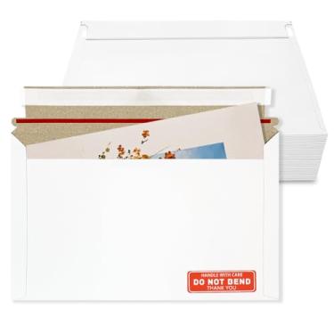 Imagem de Cheardia Pacote com 120 envelopes de documentos fotográficos com selo autoadesivo, 33 x 23 cm envelopes rígidos de papelão com etiqueta para CD, fotos, branco
