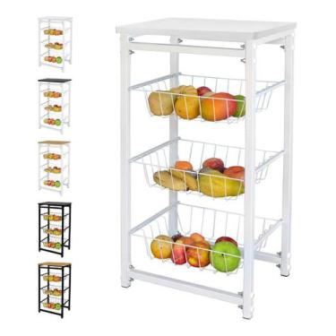 Imagem de Fruteira de Chão Com 3 Cestos para Cozinha Tampo Madeira MDF Modelo Fl