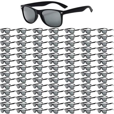 Imagem de YUEYUEBDS Óculos de sol pretos a granel para adultos, óculos retrô baratos para mulheres, homens, festa de casamento, aniversário, pacote com 10/20/50/100, 100 preto