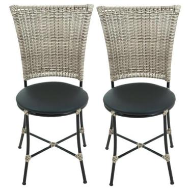 Imagem de Kit 2 cadeiras acento redondo cozinha copa - ESPAÇO JUNCO, PRETO