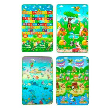 Imagem de Tapete Infantil Educativo Térmico, Emborrachado Impermeável, 180x120cm, Dupla Face com Bolsa, Estampas Coloridas