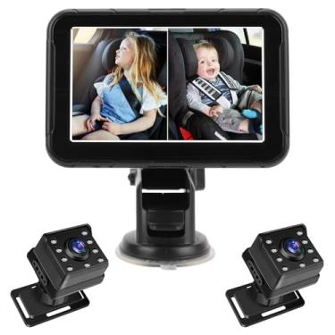Imagem de Tomvorks Monitor de bebê de 5 Polegadas, Canal Duplo 1080p Câmera de Carro para Bebês, Monitore Dois Bebês Simultaneamente Com Visão Noturna Aprimorada, Câmera Rotativa de 360 ​​°,