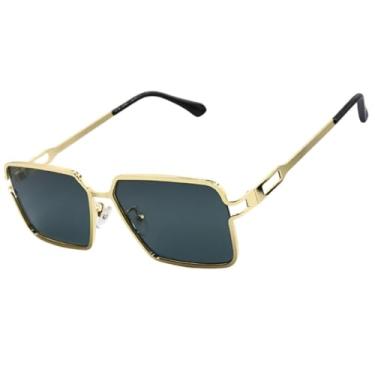 Imagem de Óculos de Sol Quadrado Premium Metal Hype Moderno Elegante UV400 Unisex Feminino Masculino - Modelo Boston - Cacife Brand (Dourado e Preto)