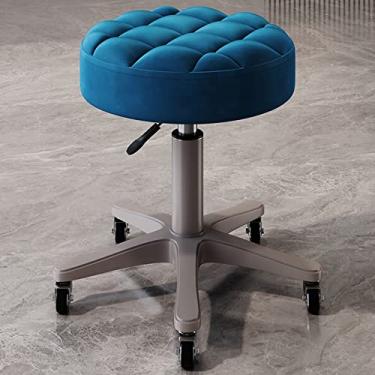 Imagem de Banqueta giratória redonda ajustável com rodas, assento confortável extra grosso, banco de couro PU com almofada para sala de estar, estúdio, loja, cozinha (cor: E, tamanho: 46 * 46 * (41-53) cm) (L