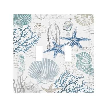 Imagem de Algranben Ocean Beach Starfish Seashell 2 Gang Double Toggle Light Switch Cover Decorativo Náutico Costeiro Coral Mar Interruptor de Luz Elétrica para Quarto e Banheiro Acessórios
