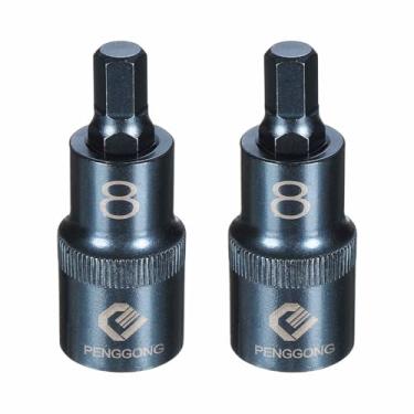 Imagem de HARFINGTON 2 soquetes hexagonais de impacto de 1/5.1 cm H8 (8 mm) métrico 5,6 cm de comprimento S2 soquetes de aço de 6 pontos para adaptador de furadeira elétrica, azul